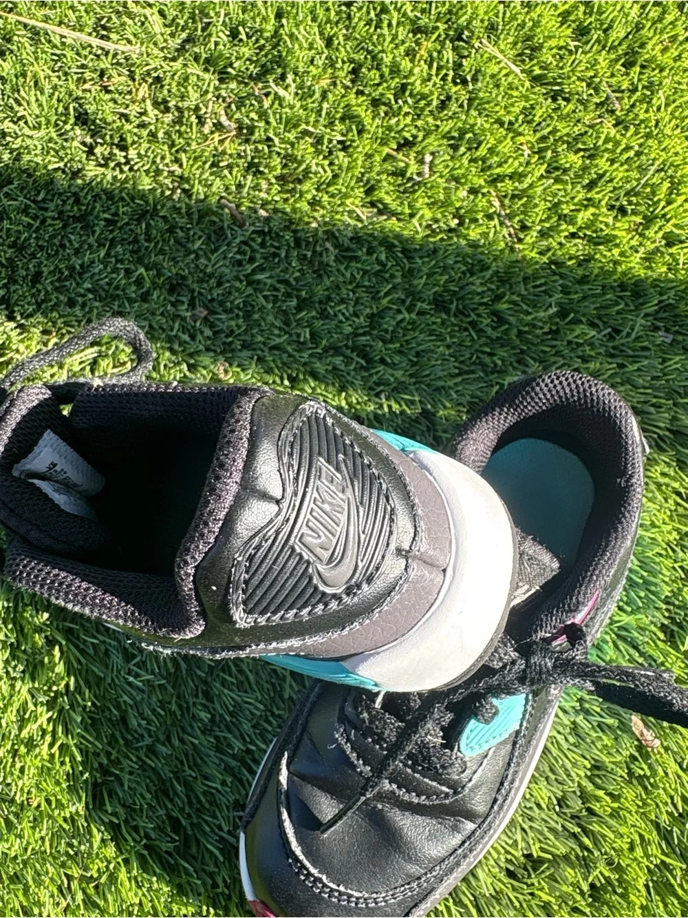 Nike Kids Black Sneakers with Teal & Pink Accents